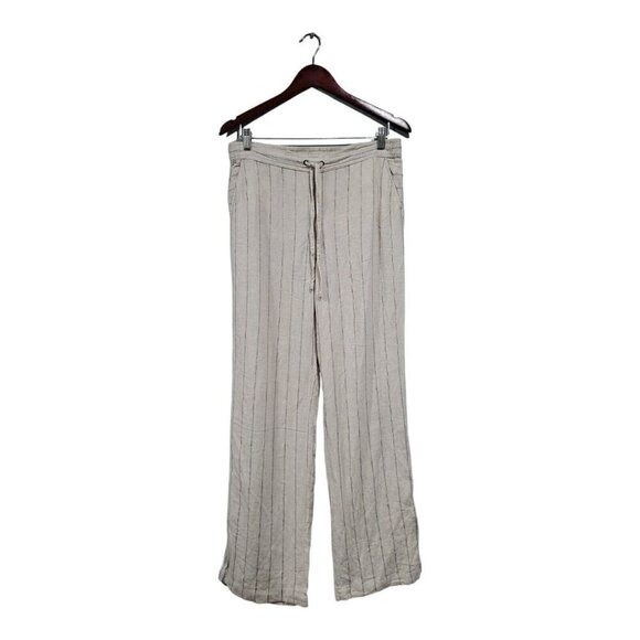 Vince Camuto Cream Black Striped Straight Leg Linen Blend Casual Pants Casual S - Picture 1 of 13